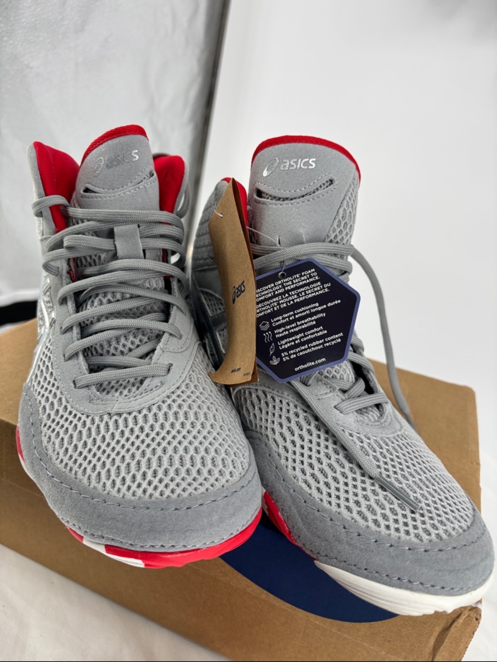 ASICS MATBLAZER Piedmont Ortholite  grey /classic red lace up shoes 8.5 NWT - Picture 3 of 15